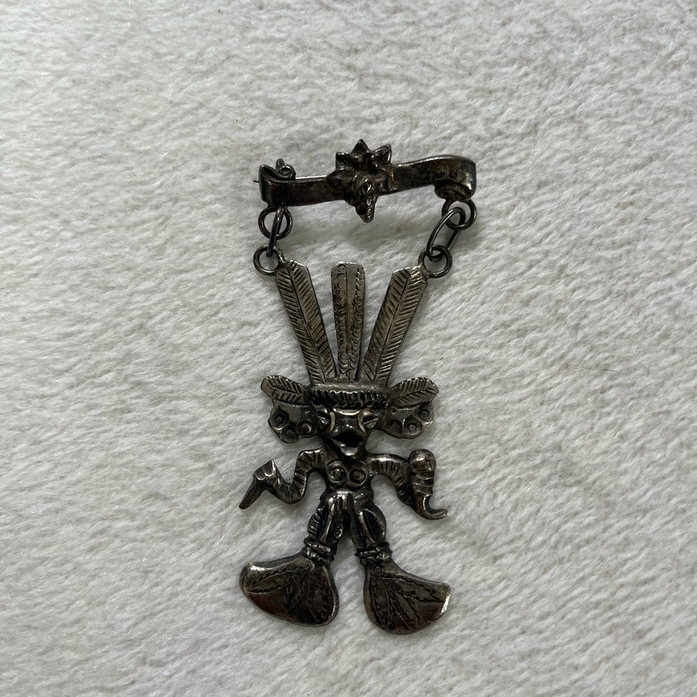 Antique Mayan Aztec Silver Brooch